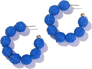 Raffia Hoop Boho Earrings - Cute Rattan Handmade Colorful Earrings for Women - Unique Summer Jewelry