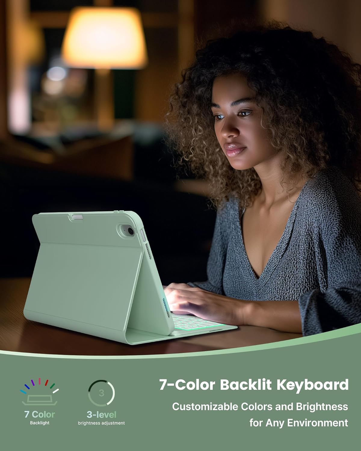 typecase Folio Keyboard Case for iPad 10th Gen 10.9 inch (2022) and iPad 11th (A16, 2025), Magnetic Wireless Detachable Keyboard, 7-Color Backlight, Thin & Light, Pencil Holder – Sage Green