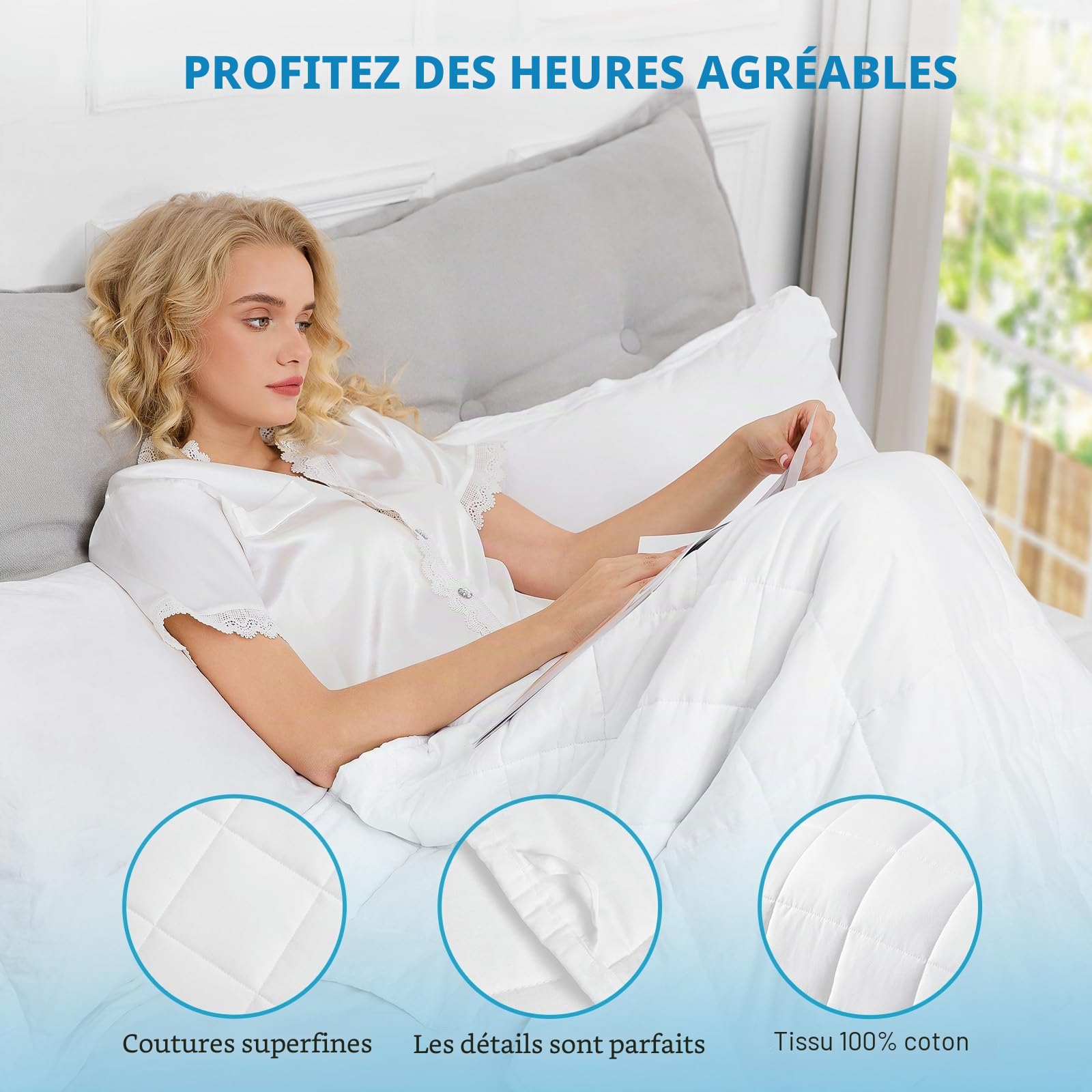 Couverture Lestée Adulte 135x200cm 7kg - Couette Lestée Relaxante & Calmante Weighted Blanket - Couverture Pondérée Perles de Verre Hypoallergéniques - avec Housse de Couette 100% Coton
