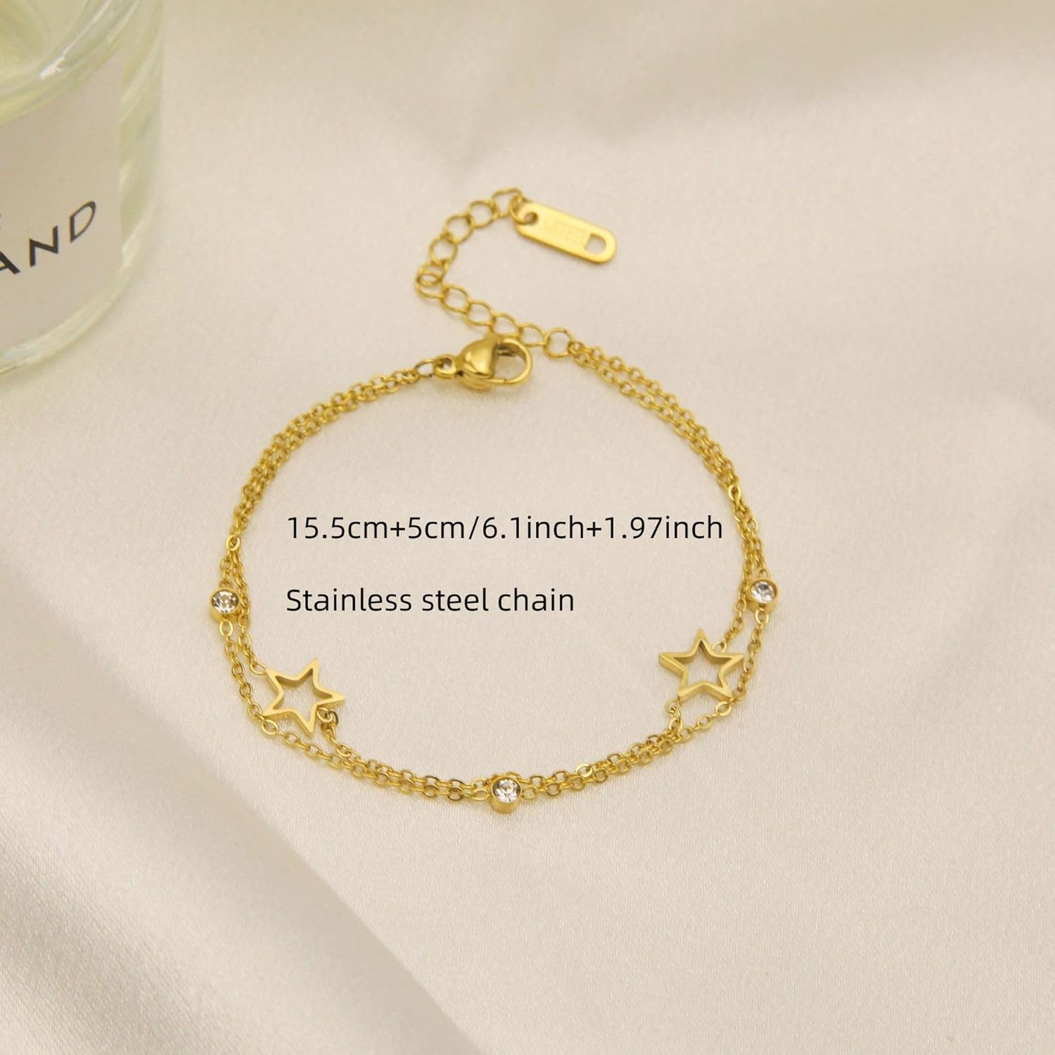 18K Gold Plated Star & Crystal Charm Bracelet for Women, Double Layer Adjustable Chain Bracelet, Fashion Dainty Jewelry Gifts for Women - Image 5