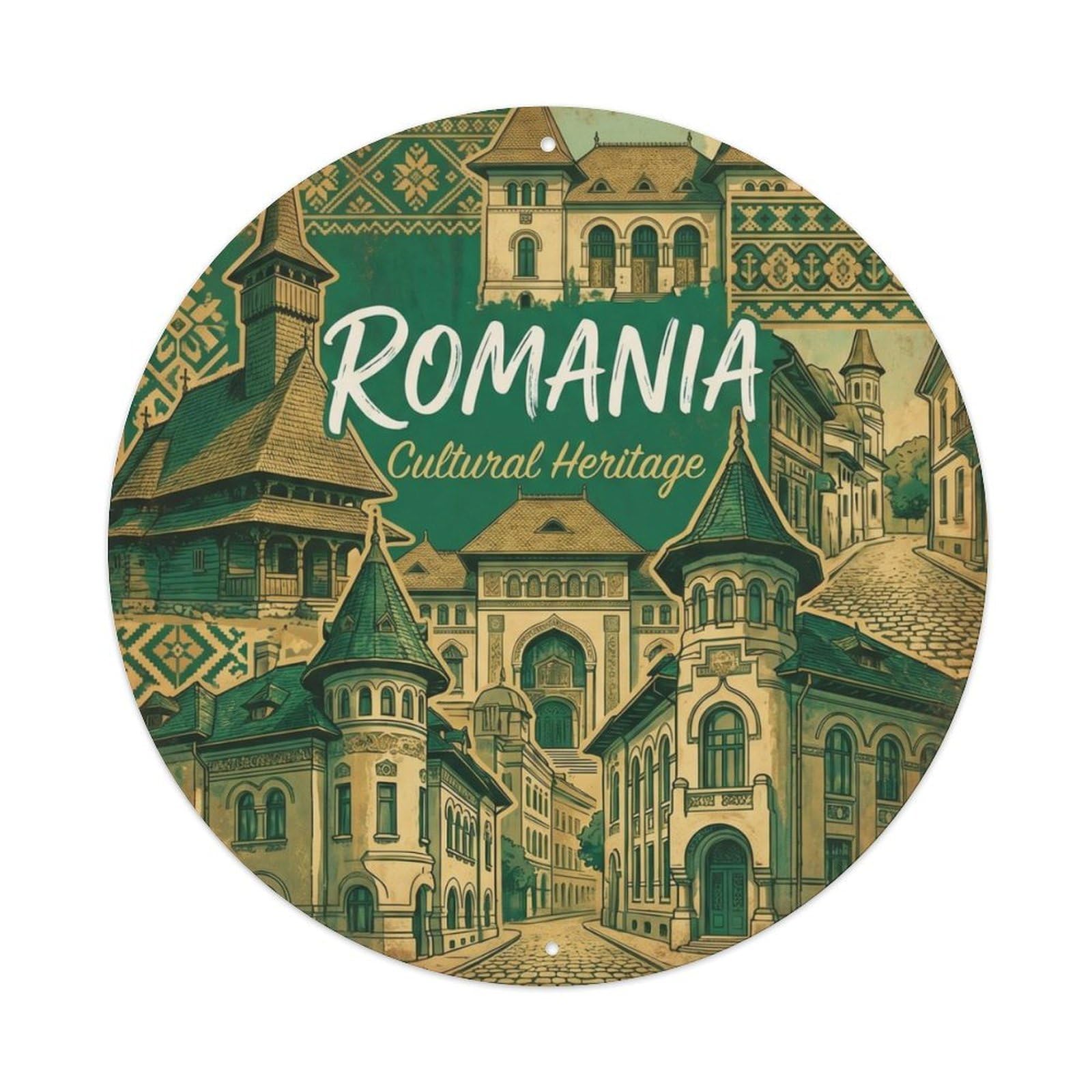 Fqcyn Style Vintage Travel Romanian Cultural Heritage Metal Tin Sign