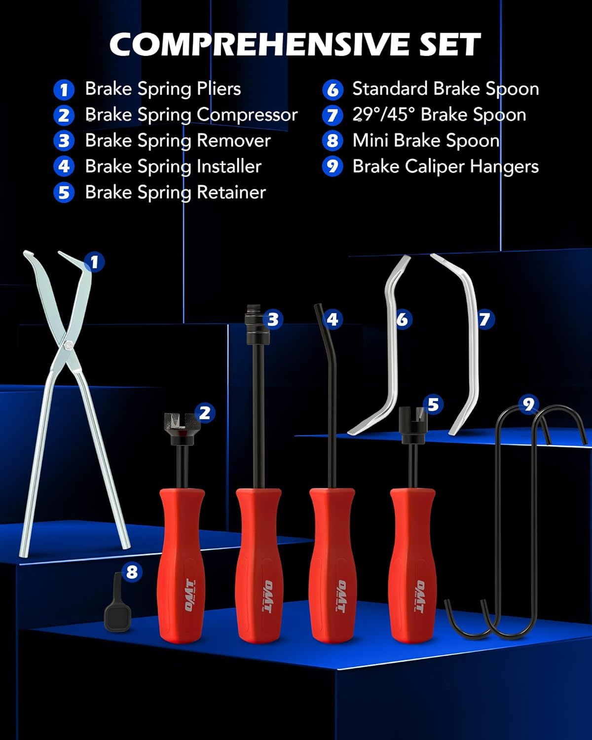 Orion Motor Tech 10pc Drum Brake Tool Kit, Drum Brake Tool with Drum Brake Spring Tool, Brake Spring Compressor, Brake Spring Pliers, Drum Brake Adjusting Tool, Brake Spoon Set, Brake Drum Tool Kit