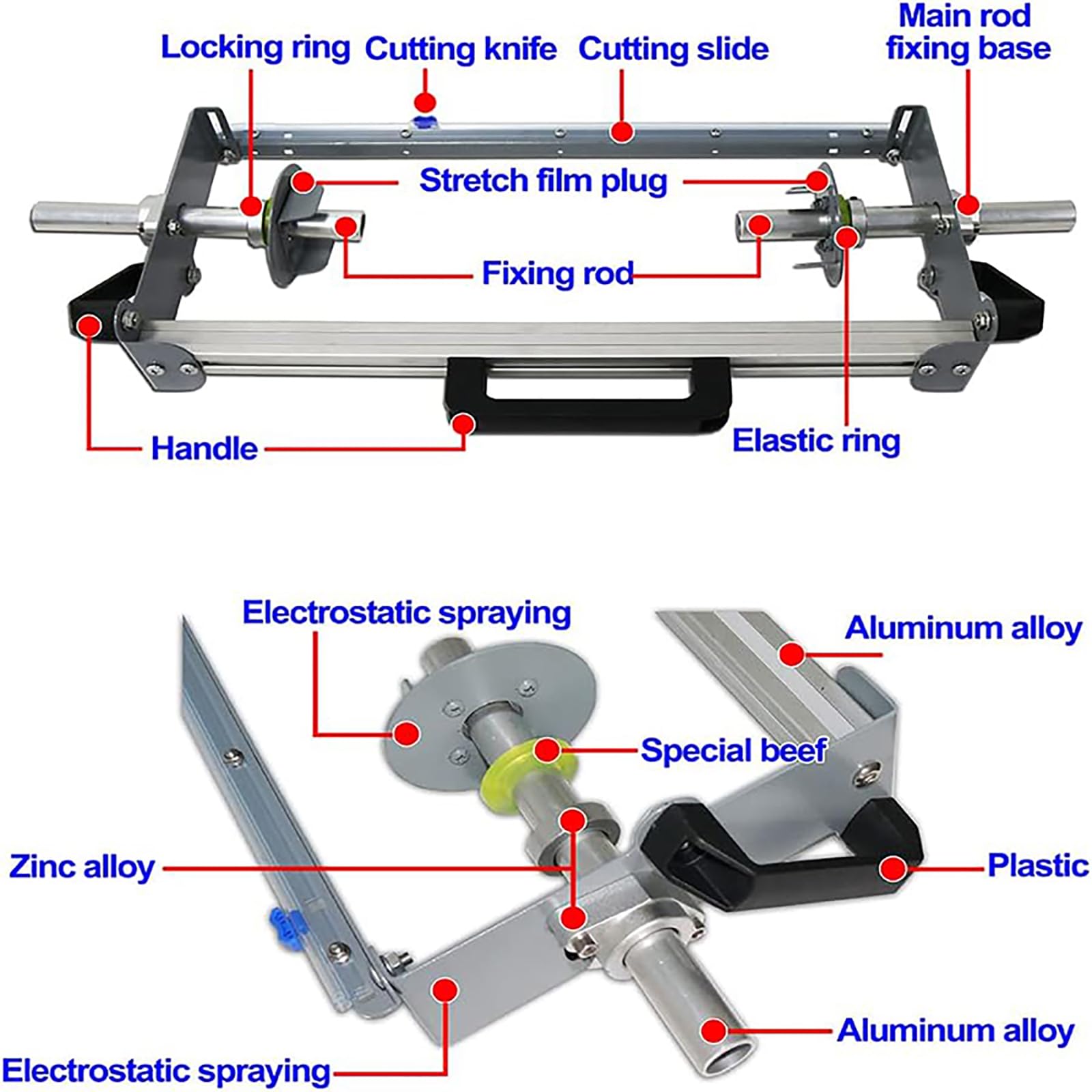 KEhtu Macchina Avvolgitrice per Film Estensibile, Macchina per Imballaggio Manuale per Film Estensibile, Taglierina per Film Estensibile con Maniglia E Slitta Rimovibili, Taglio Rapido