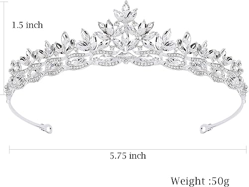 Miniatura 5 de Semato Tiara de corona de diamantes de imitación para mujeres o niñas corona de plata de cristal de princesa tocado de flores para niñas fiesta de