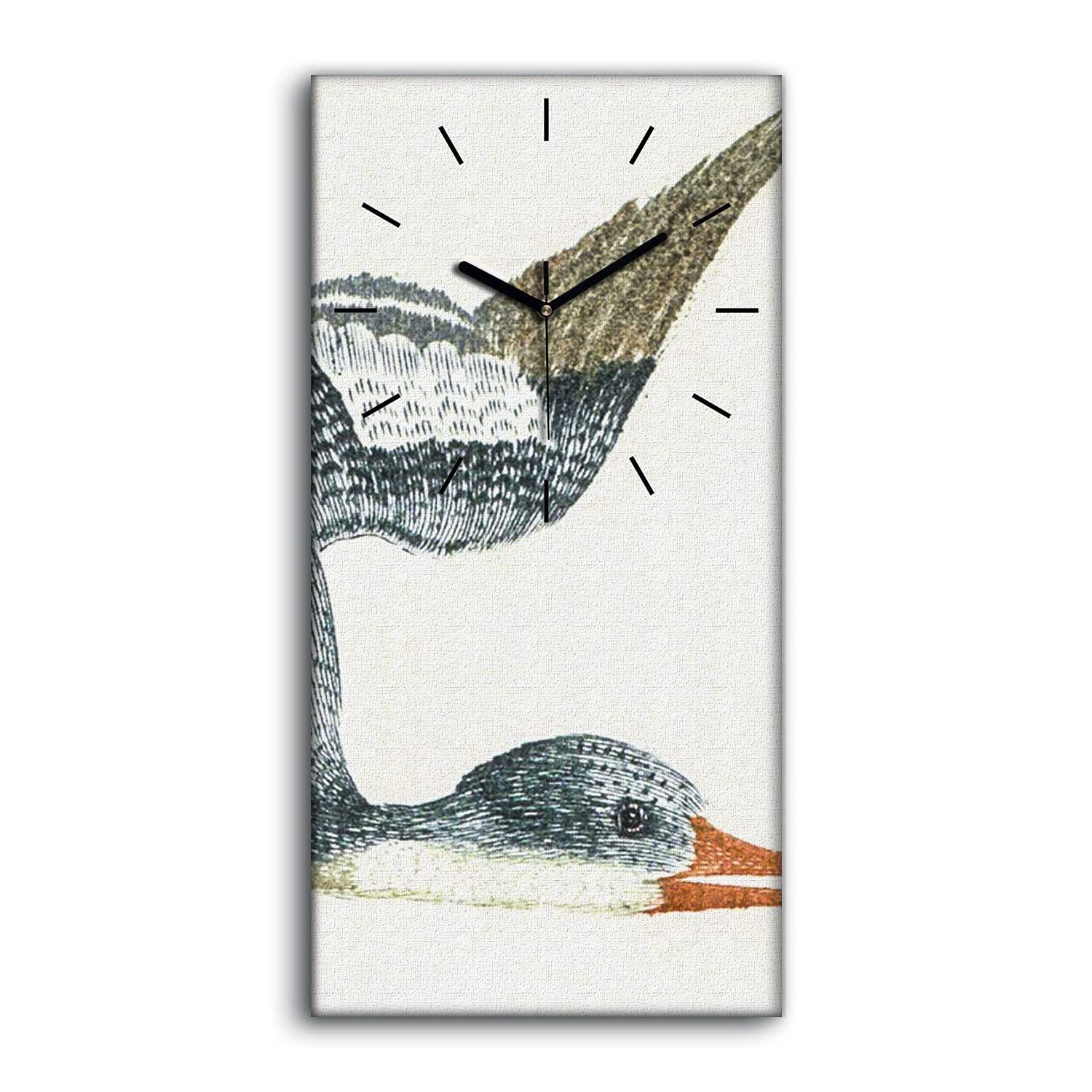 Horloge sur toile salon et chambre art moderne 30x60cm dessin canard oiseau