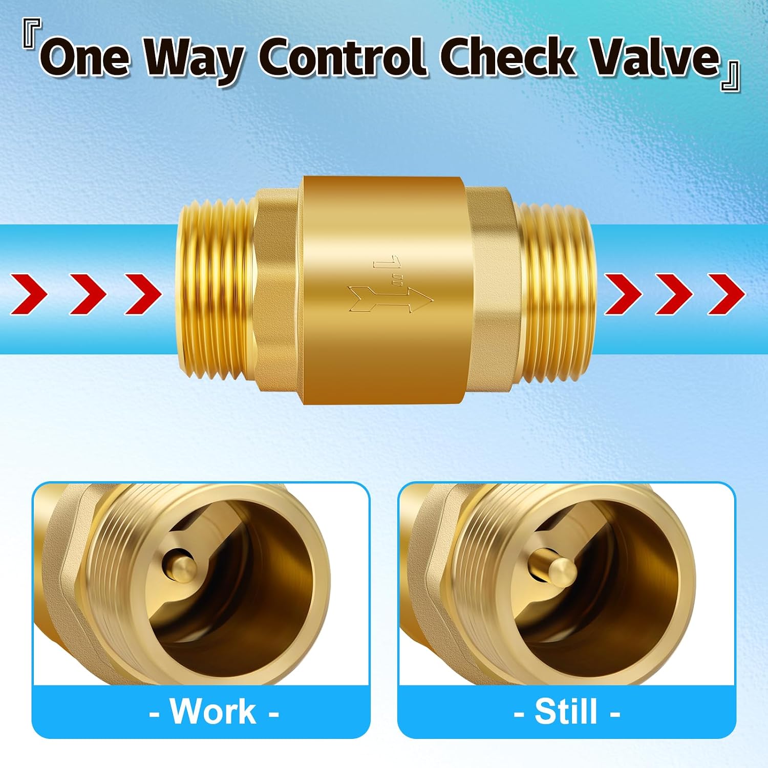 2Pcs 3/4in NPT Spring Check Valve, Brass Non Return One Way Check Valve, Vertical Inline Water Backflow Preventer for Well, Pump, Tank (3/4" Male x 3/4" Male(DN20))