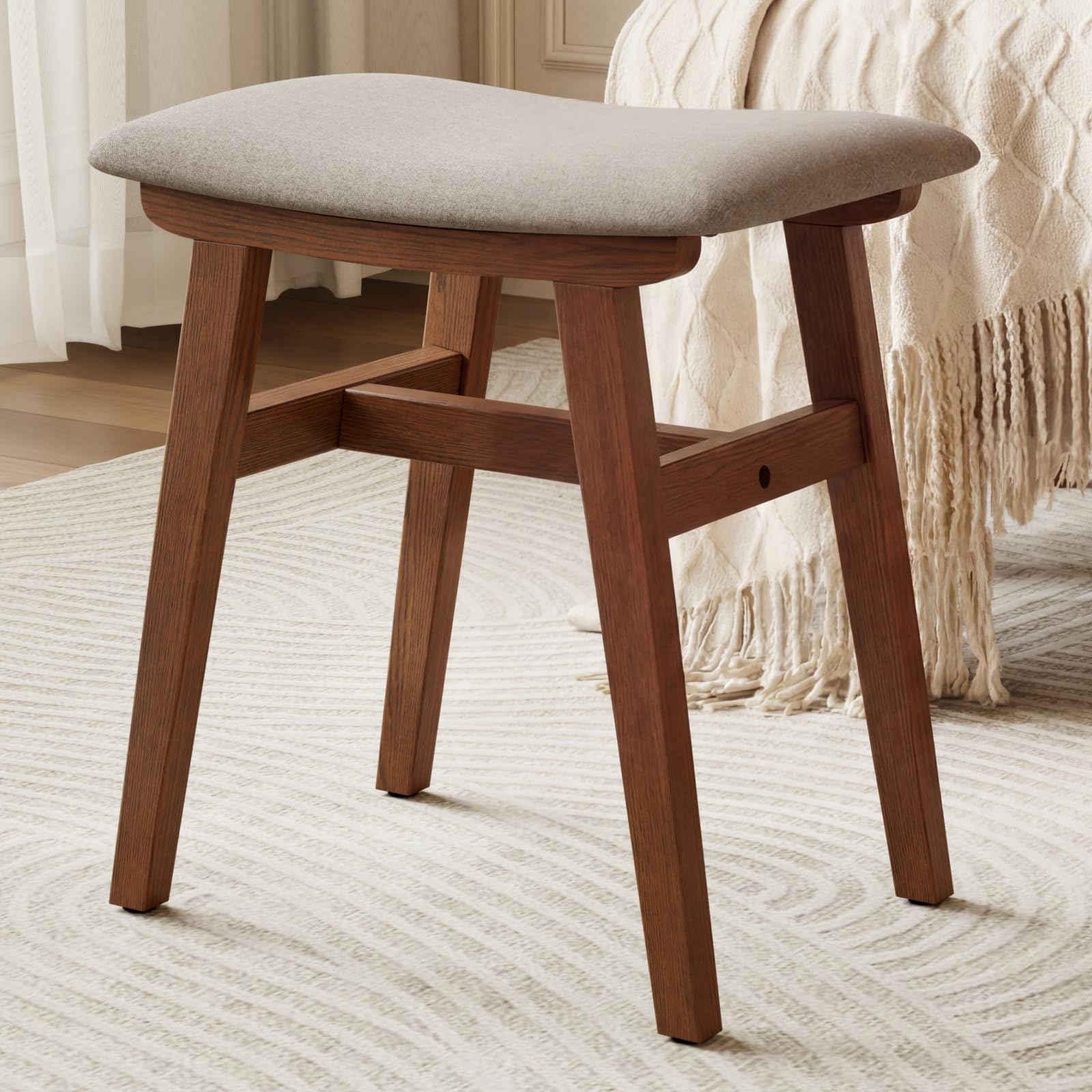 Solid Wood Small Vanity Stool Chair, Makeup Stools for Vanity Desk, DONGMUWUJEE