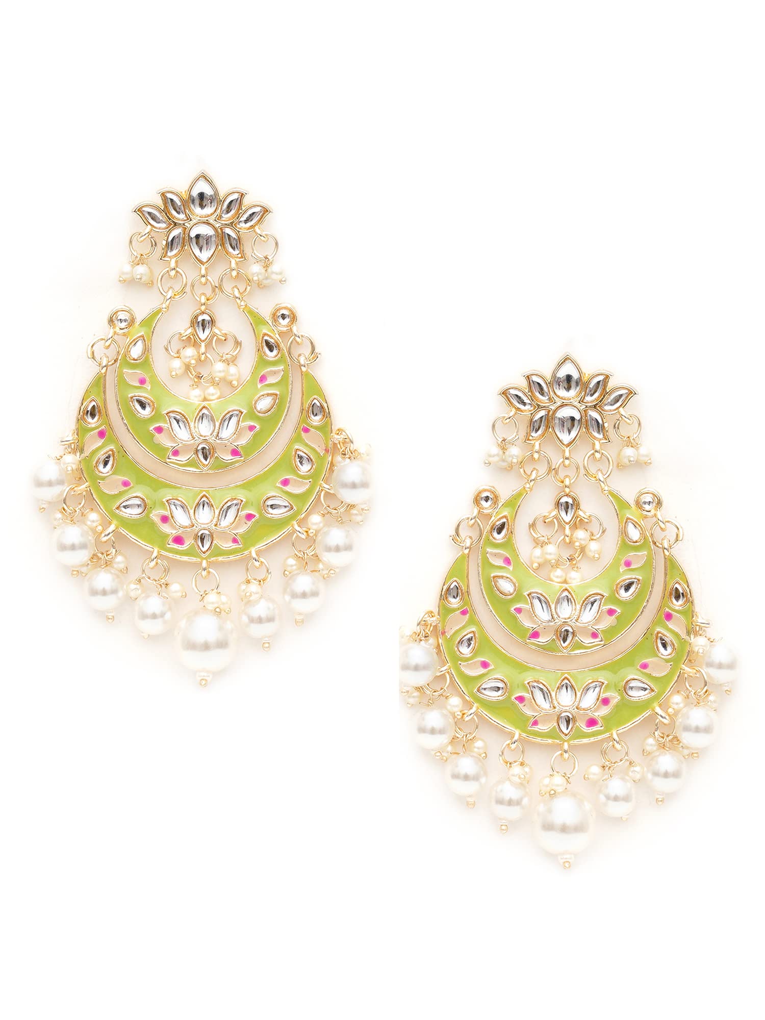 Karatcart Gold Plated Light Green Meena Lotus Design Pearl Studded Chandbali Earrings for Women (B0BFR4X6H6) Amazon Price History, Amazon Price Tracker