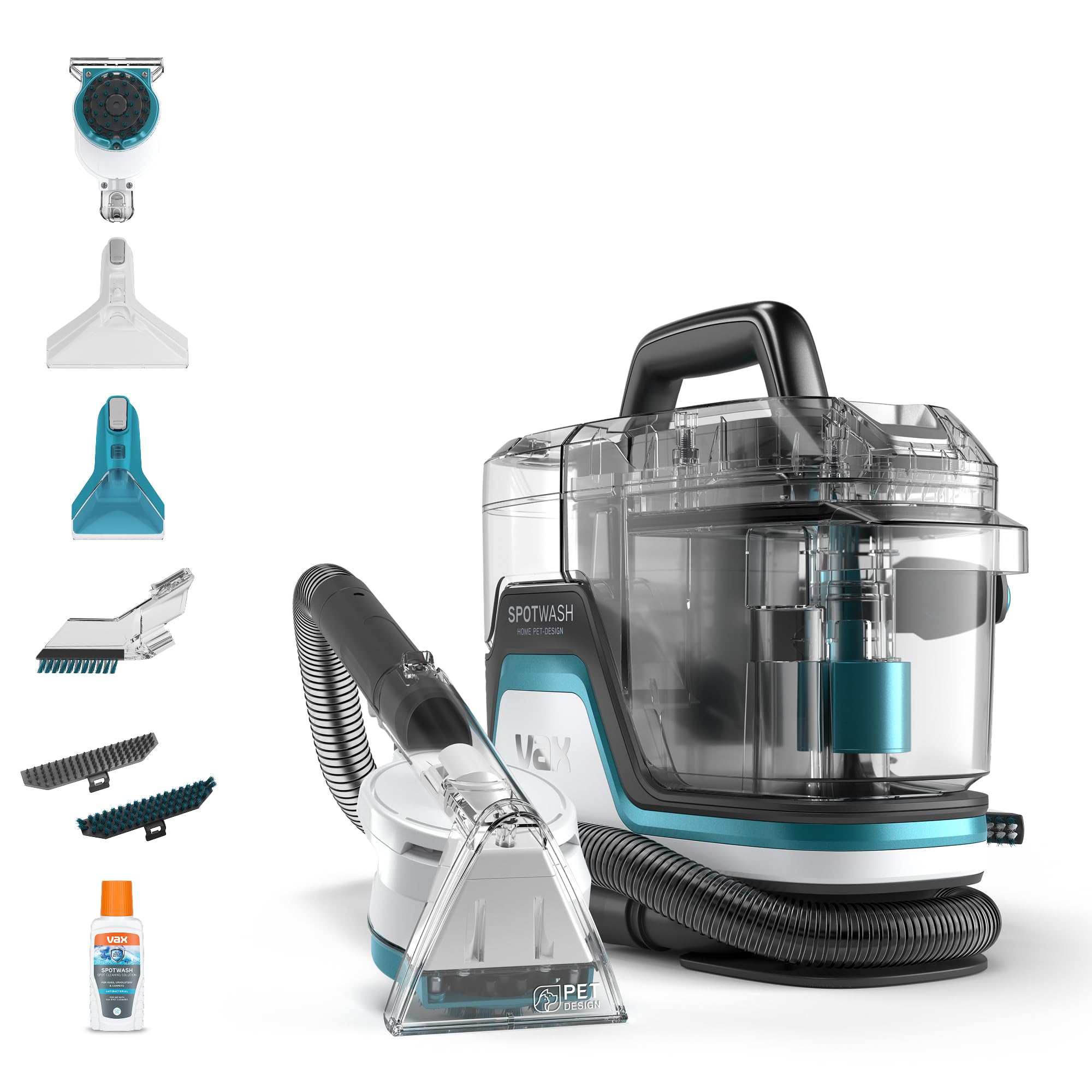 SpotWash Home Pet-Design Spot Cleaner, Upholstery, Sofa, Stairs, Home, Car, Rug, Stain Cleaning Small Handheld Shampooer Machine, Solution, SpinScrub and Tools, 4.5kg, White/Blue, CDSW-MPXA