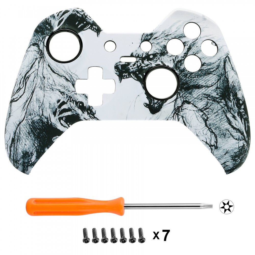 eXtremeRate Cover Custodia Anteriore Case Copertura Frontale Pezzo di Ricambio per Xbox One Elite Controller Model 1698 con 2 Anelli d'Accento(Anima del Lupo)