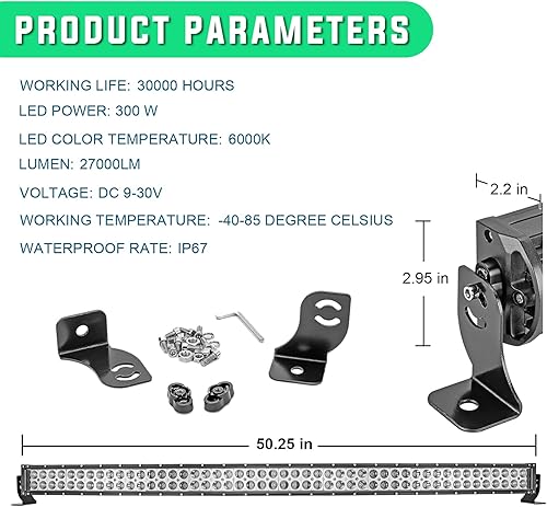 Miniatura 7 de Barra de luz LED curvada para todo terreno de 52 pulgadas, 288 W, haz combinado de inundación y soporte de montaje para parabrisas de techo superior