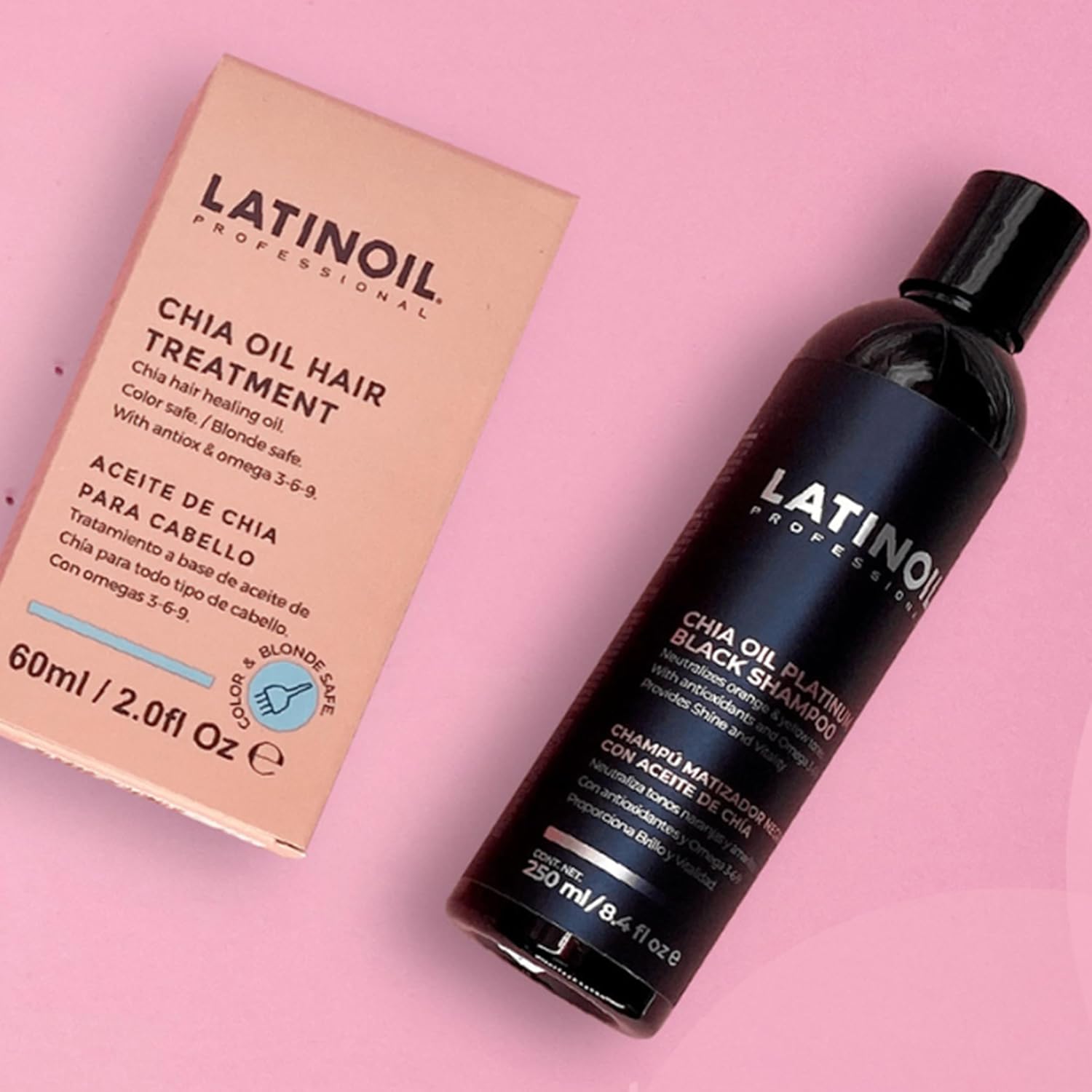 LATINOIL - Platinum Black Shampoo, Naturally Colored Hair, Hair Toner and Color Depositing Shampoo with Chia Oil, 250 mL - Image 7