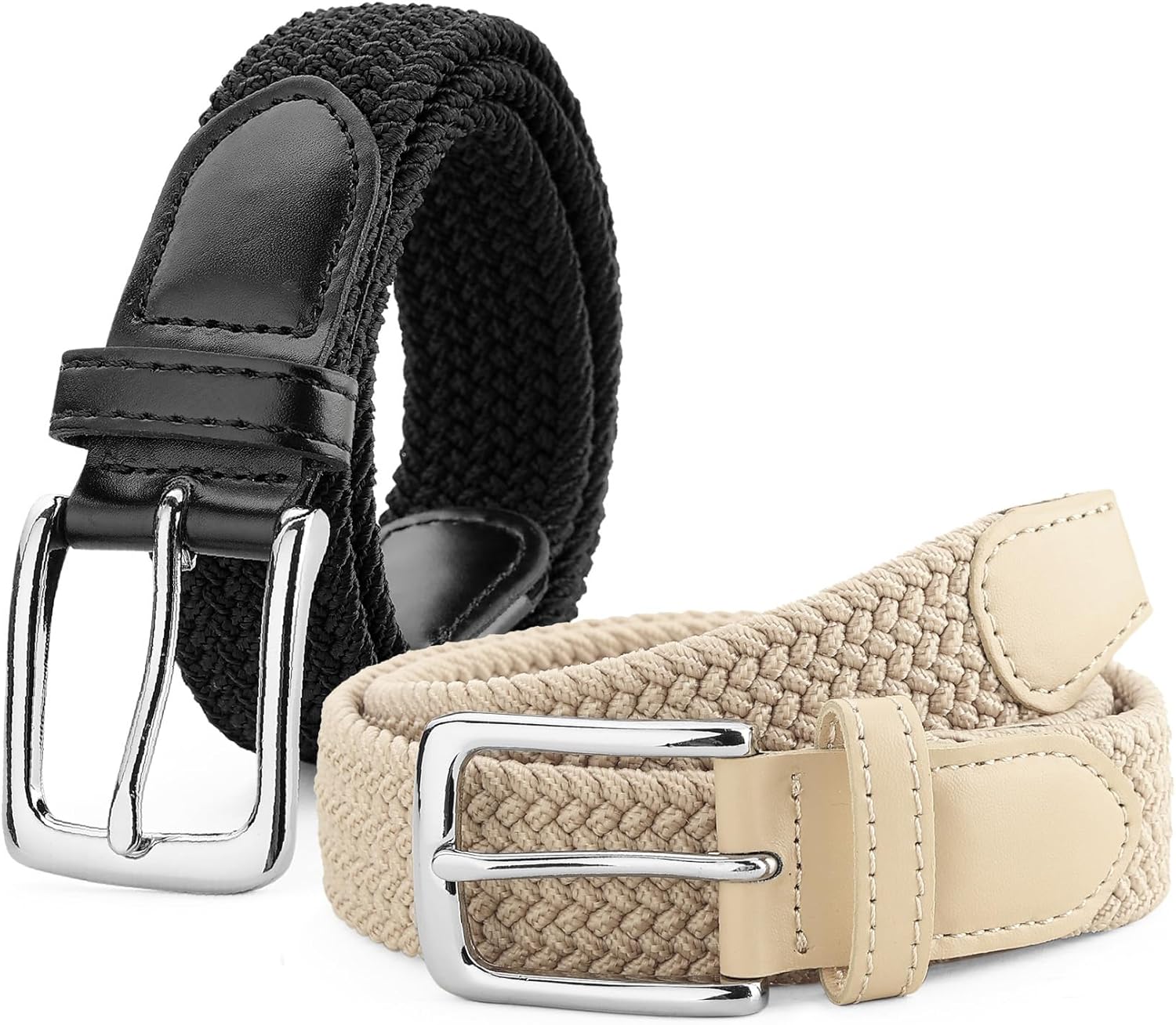 LEACOOLKEY Kids 2 Pack Elastic Braided Belts Stretch Golf Belts for Boys and Girls Aged 3-12 Years