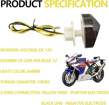 2PCS Flush Mount LED Turn Signals Motorcycle Amber Blinkers, Compatible with Honda CBR600RR CBR1000RR 2004-2007 CBR 600 F4 F4i CBR900 CBR919, Universal 12V Motorcycle Indicators