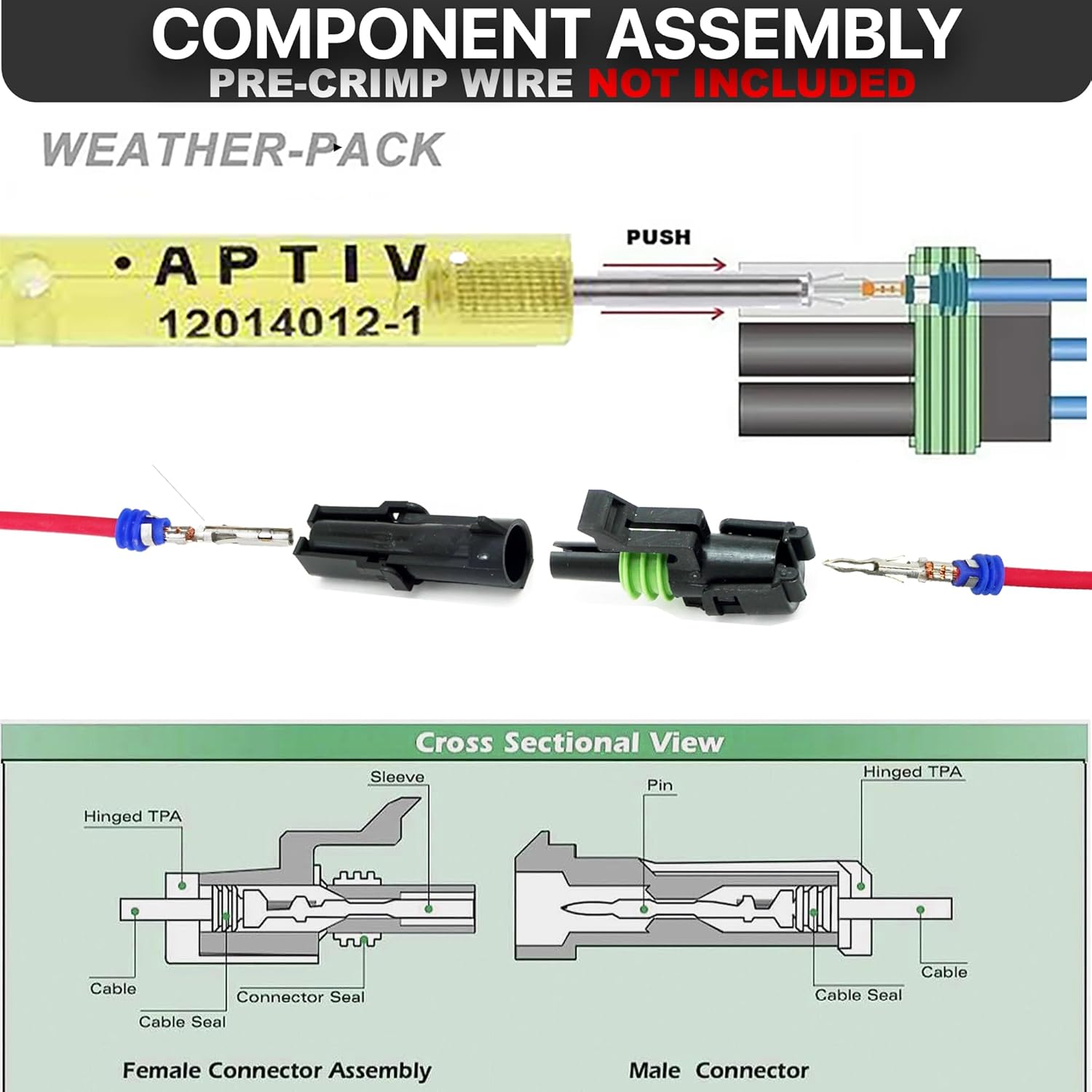 10-20 GA Weather-Pack 20 amps Terminals Male & Female and Sealer with Remove Tool Quick Disconnect QD Splice Kit