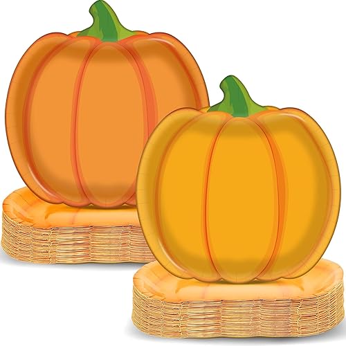 50 platos de papel de calabaza, platos desechables de calabaza de otoño, platos de postre de Acción de Gracias, platos de fiesta naranja para