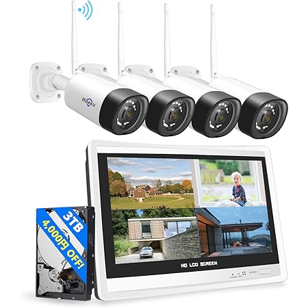 Amazon Co Jp 双方向の音声 防犯カメラ ワイヤレスhiseeu 12インチlcd液晶モニタ一体型nvr 1536p 300万画素 ワイヤレスカメラ4台セット 3tbhdd内蔵 8チャンネルまで増設可 遠隔監視 防水等級ip66 Ai動体検知 屋内 屋外 セキュリティ 防犯カメラ 1536pカメラ4台 12