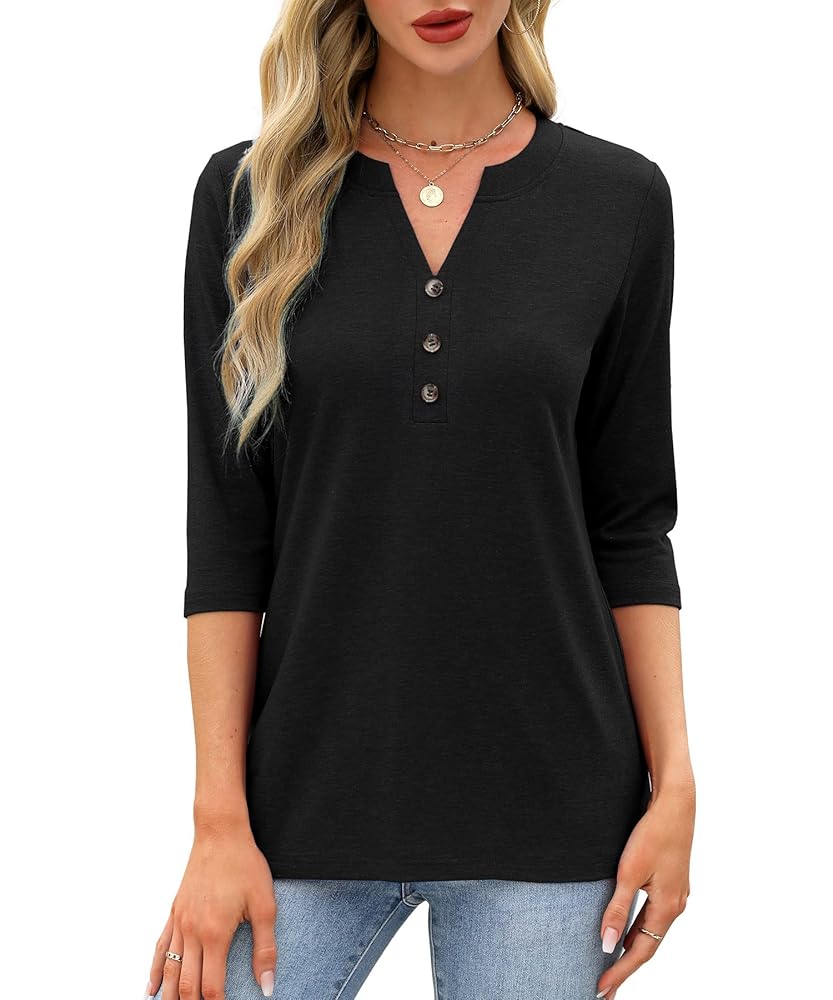 JomeDesign Dressy Tops for Women Casual 3/4 Sleeve V Neck