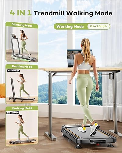 Miniatura 4 de Foldable Treadmill with 10% Incline, 3.5HP Low Noise Walking Pad Treadmill with Handle Bar, Rayspace 4 in 1 Portable Under Desk Treadmills for