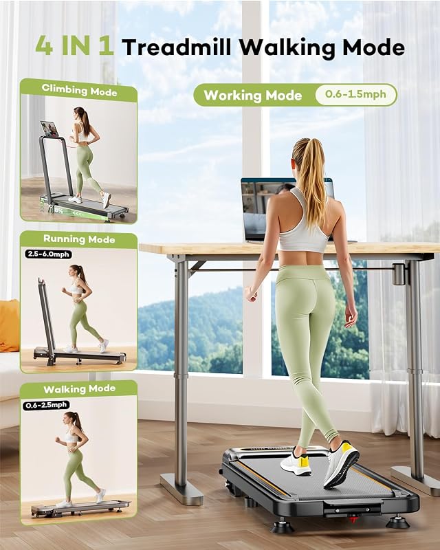 Foldable Treadmill with 12% Incline Upgrade 3.5HP Low Noise Walking Pad Treadmill with Handle Bar 4 in 1 Portable Under Desk Treadmills for Home/Office, 350Lbs Capacity, APP & Remote Control image 2