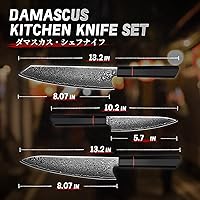 Vista 7 de TIVOLI Damascus Knife Set 3PCS, Japanese Kitchen Knife With VG10，Ultra Sharp Cooking Knife Set With Octagonal Handle，Professional Chef Knives Set