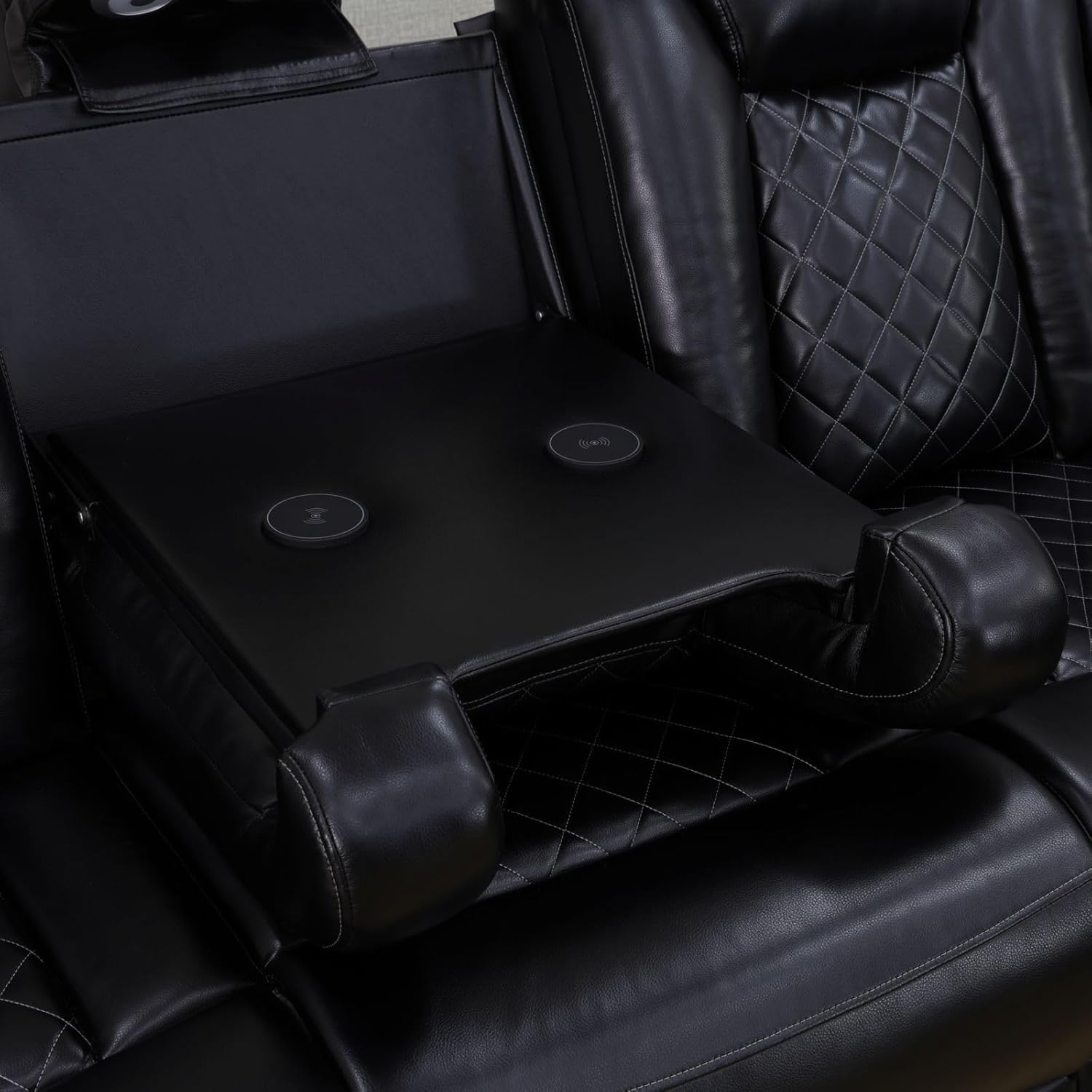 Power Recliner Sectional Sofa,Leather Reclining Sectional Couch L Shape Sofa with Coffee Table,Cup Holder,Storage Console for Living Room/Home Theater, Black
