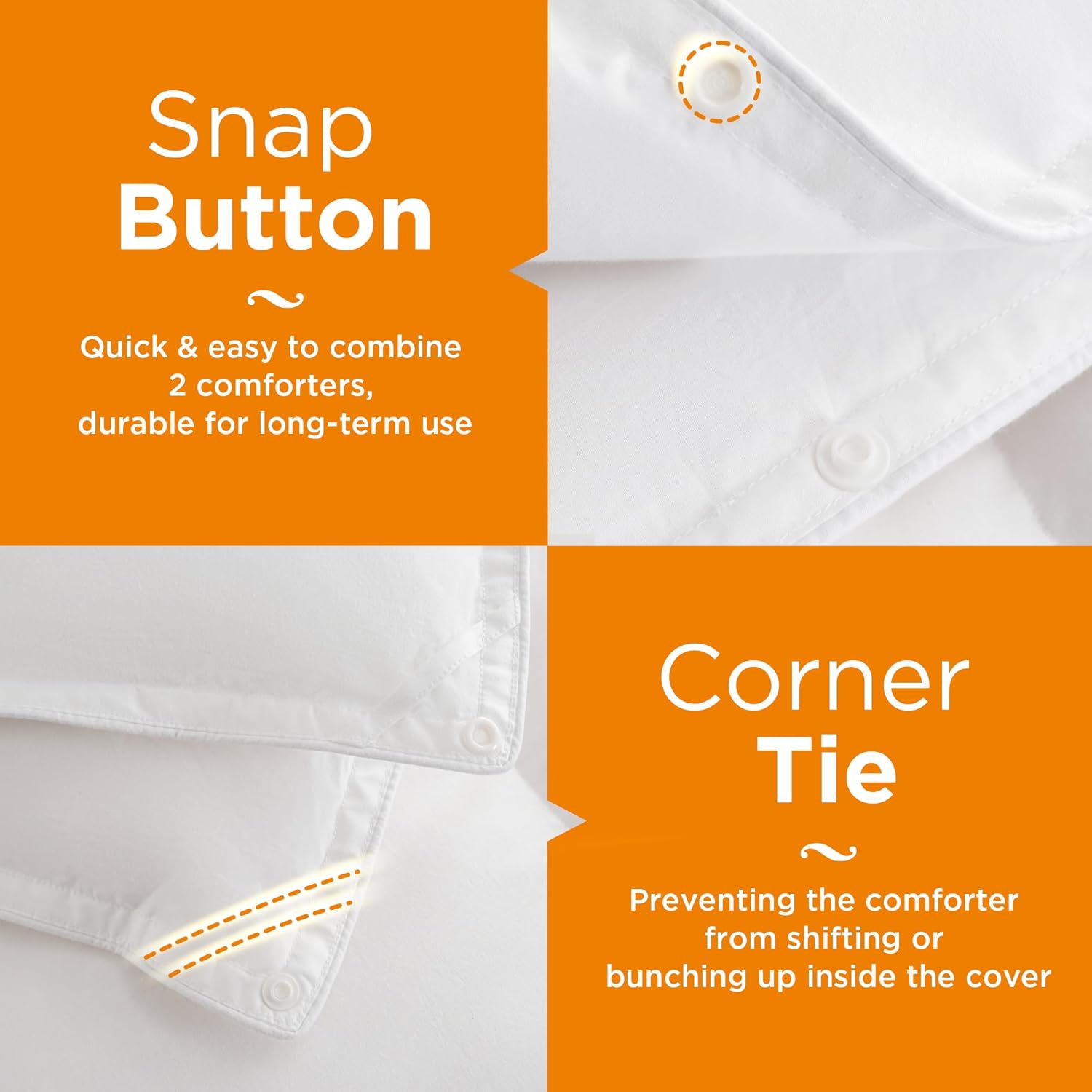 Sophia & William 2 in 1 All Season Comforter Set, 1 Feather & Down Comforter and 1 Microfibre Comforter, Snap Button to Attach, Fluffy Bedding Comforter with 100% Cotton Cover, Queen, White