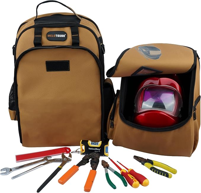 Mochila para soldador con gran capacidad y portacasco marrón miniatura 4