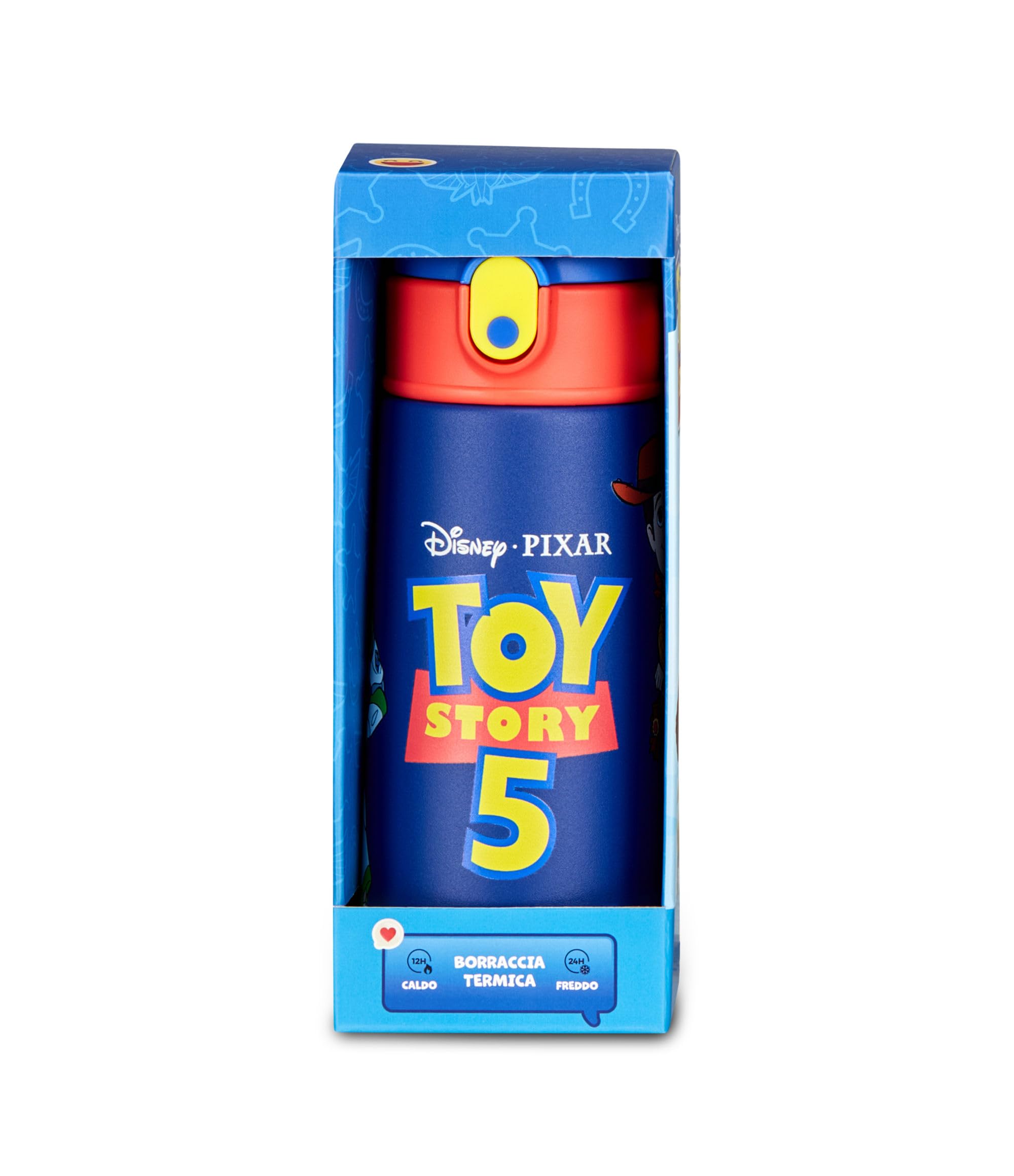 Seven Butelka na wodę Toy Story 5, niebieska, 460 ml, stal nierdzewna, bez BPA, szczelna, ciepła 12 h/zimno 24 h, szczelna, wielokrotnego użytku, szkoła, sport, podróż, dla dzieci, pomysł na prezent