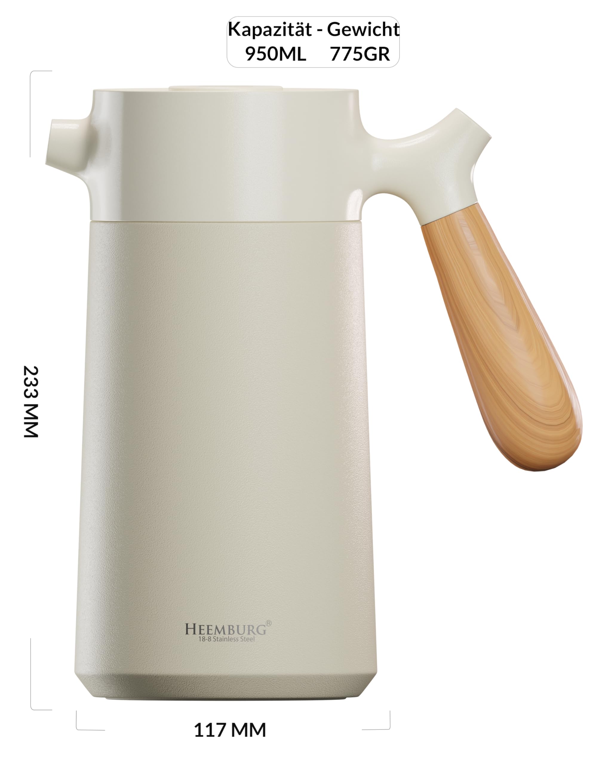 HEEMBURG Thermo French Press 1L (8 Tassen) | Premium Edelstahl Kaffeepresse & Teebereiter | 6h Doppelwandige Isolierung | inkl. Ersatzfilter & Bambuslöffel Geschenkset | Zuhause, Büro & Camping – Weiß