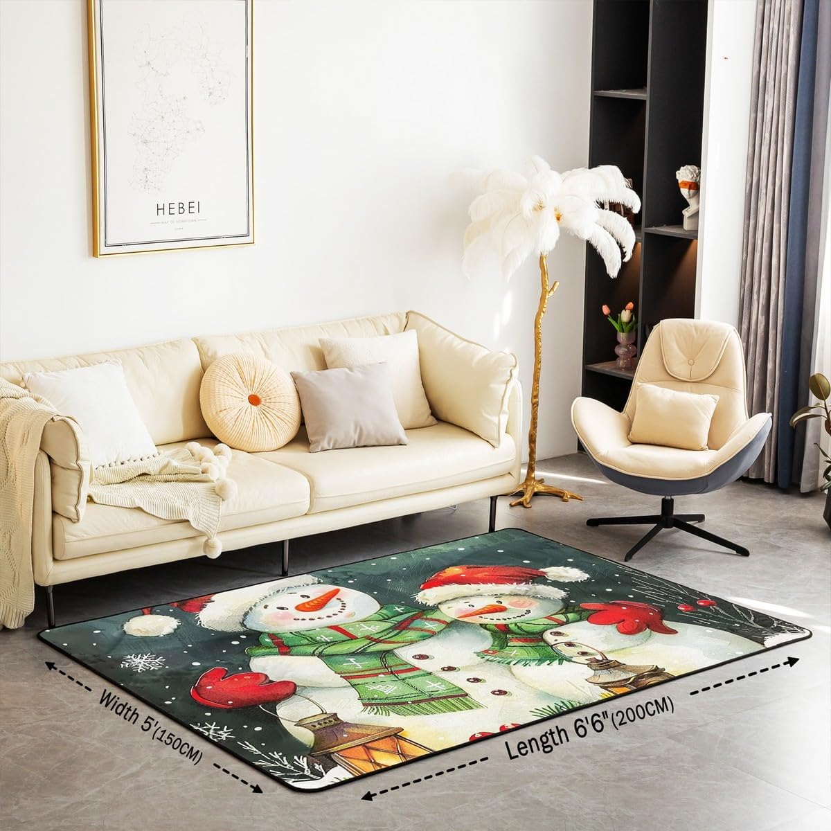 Cartoon Snowman Area Rug 3x5 Merry Christmas Rug for Girls Boys Kids Adult Xmas Winter Snowflake Carpet for Living Room Happy New Year Non Slip Washable Decorative Rug