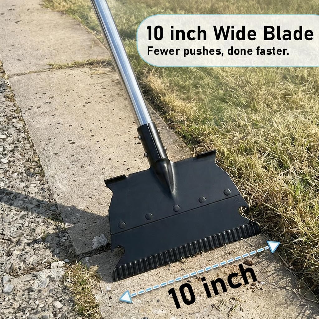 Garden Flat Shovel, 50" Weed Removal Tool with Detachable Pole, Manganese Steel Weeding Shovel with Reinforced Rib & Wavy Anti-Curl Edge, Scraper for Lawn Edging, Driveway Cleaning
