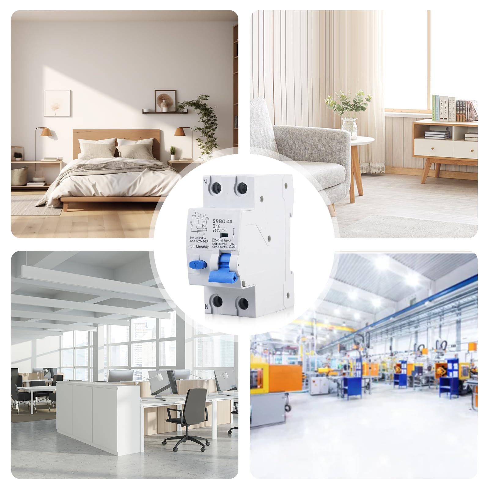 Interruttore FI/LS elettromagnetico, interruttore di sicurezza FI/LS con interruttore di sicurezza RCBO 16A RCD, 230V, 1P+N, 6kA, 30mA, B16, curva B