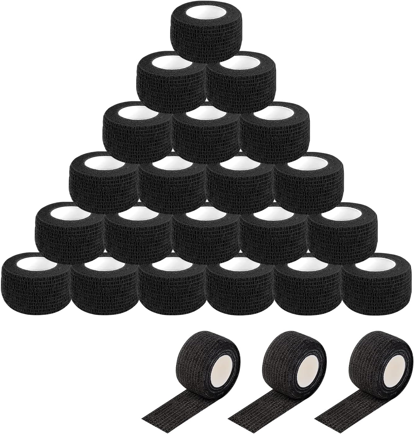 EZ Tattoo Grip Tape - 24PCS (1inch x 5 Yard) Black Self Adhesive Bandage for Wrist & Ankle Sprain Swelling, Disposable Roll Tattoo Grip Tube Tape for Tattoo Machine and Tattoo Supplies Pet Bandage