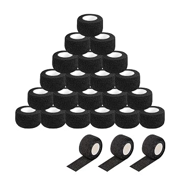 EZ Tattoo Grip Tape - 24PCS 1inch x 5 Yard Black Self Adhesive Bandage for Wrist & Ankle Sprain Swelling, Disposable Roll Tattoo Grip Tube Tape for Tattoo Machine and Tattoo Supplies Pet Bandage