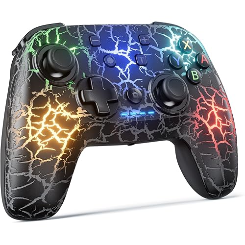 Switch Controllers, Wireless Switch Pro Controller Compatible with Switch/Lite/OLED/PC/Phone, Bluetooth Gaming Controller with Cool RGB Crack/Hall Trigger/Macro/Gyro Aim/Turbo【2024 Upgraded Version】