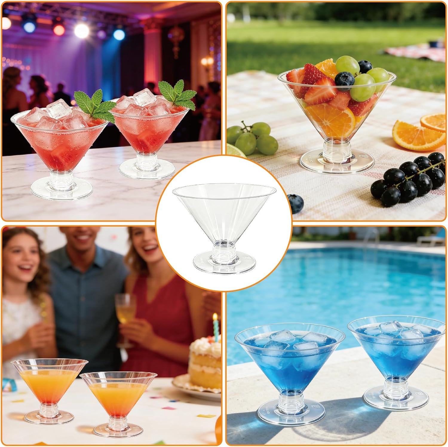 50 PCS Disposable Martini Glasses for Parties 5oz,Plastic Martini Glasses Disposable,Martini Plastic Cups for Wedding Party Bowl Wine Ice Cream Fruit