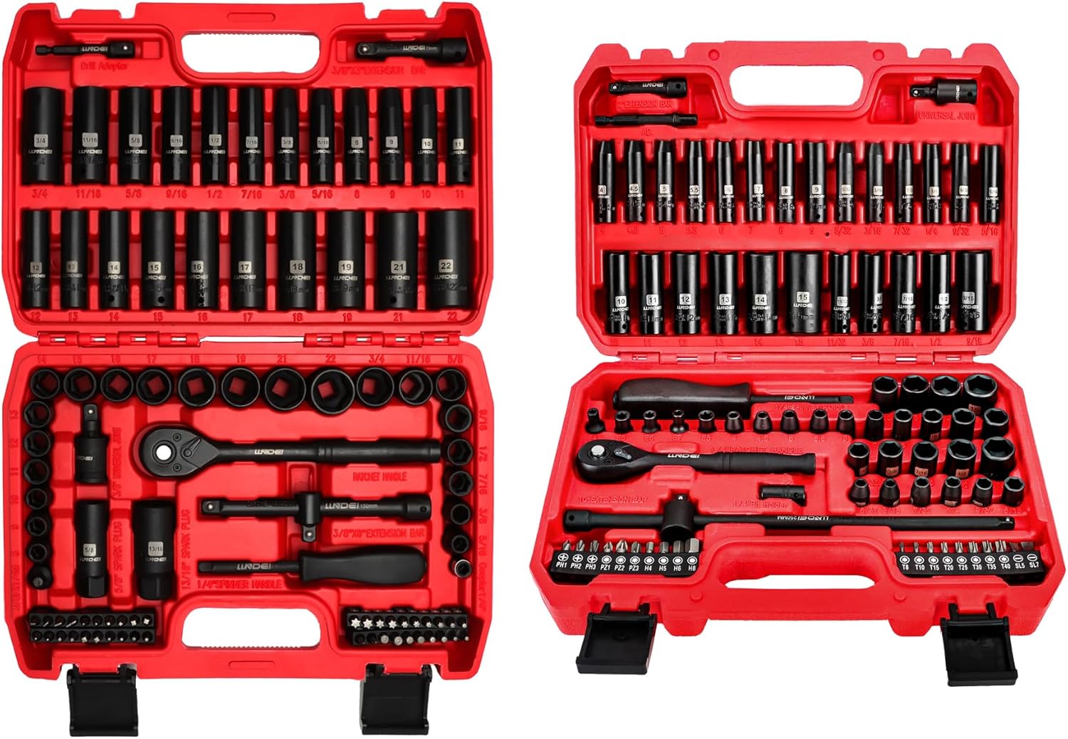 LLNDEI 83PCS 1/4" Socket Wrench Set and 95PCS 3/8" Drive Impact Socket Set