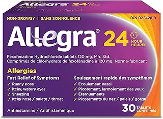Allegra 24 Hour Allergy Medication, 120 mg, 30 Count Tablets, Non-Drowsy, Fast & Effective Multi-Symptom Relief, Relieves Runny Nose, Sneezing, Watery Eyes, Itchy Throat