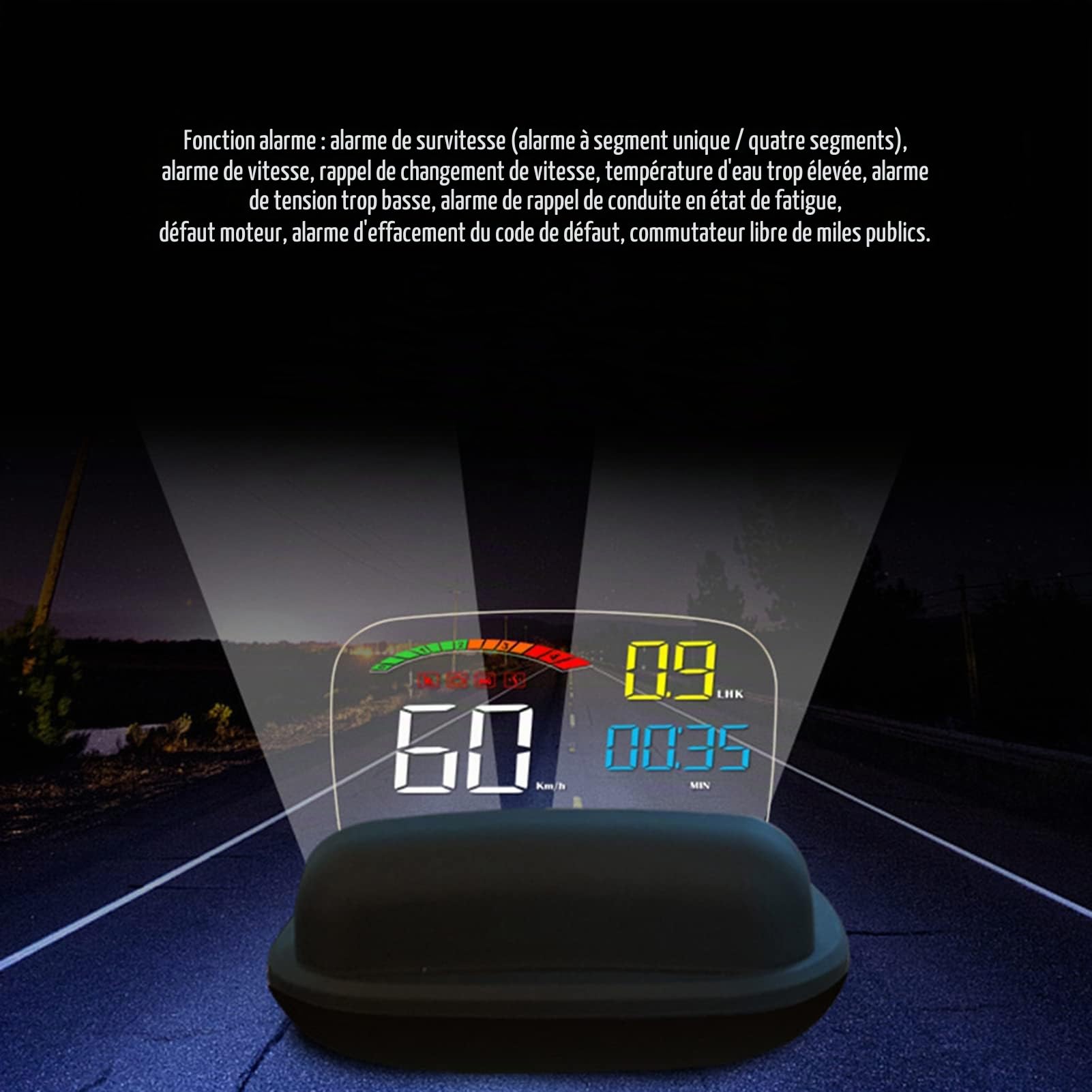 Dioche Affichage Tête Haute Voiture, Affichage Tête Haute Grand écran Adapté à l'affichage Tête Haute de Voiture à Double Système GPS (11 V-18 V)