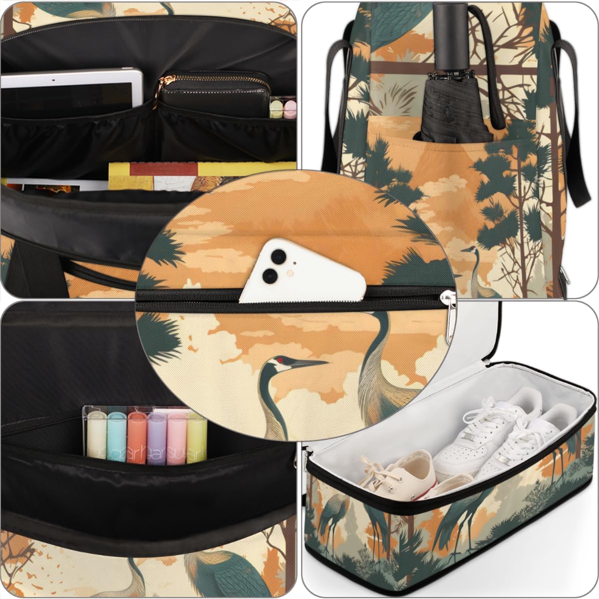 QsirBC Amusing Cranes Theme Gym Bag for Women Duffle Tote with Shoes Compartment Men Weekender Duffel for Dance Travel Sports Swimming Overnight