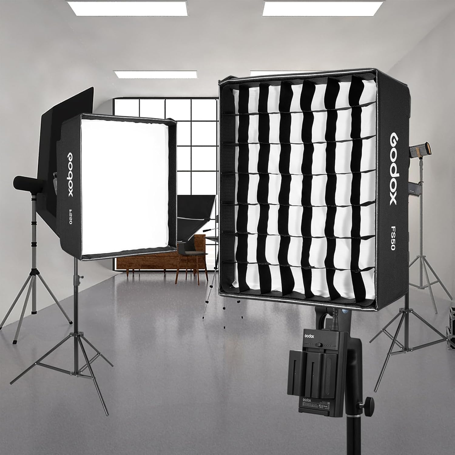 Godox FS50 Quick Release Rectangular Softbox Light Diffuser with Grid & Soft Cloth for Product Photography Studio Lighting Live Stream Comapatible with Godox FH50Bi/FH50R Flexible LED Light