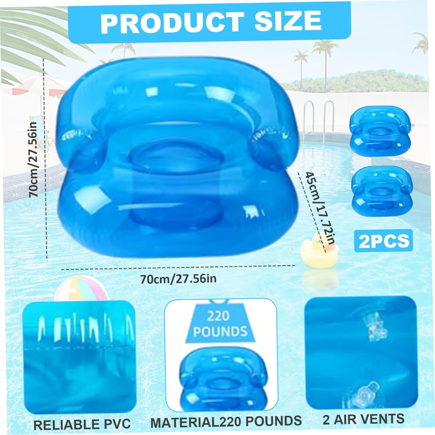 Inflatable Chair for Kids 2PCS Waterproof PVC Blow up Chairs Inflatable Couch with 2 Air Vents Portable Air Couches for Learning Camping Beach Party