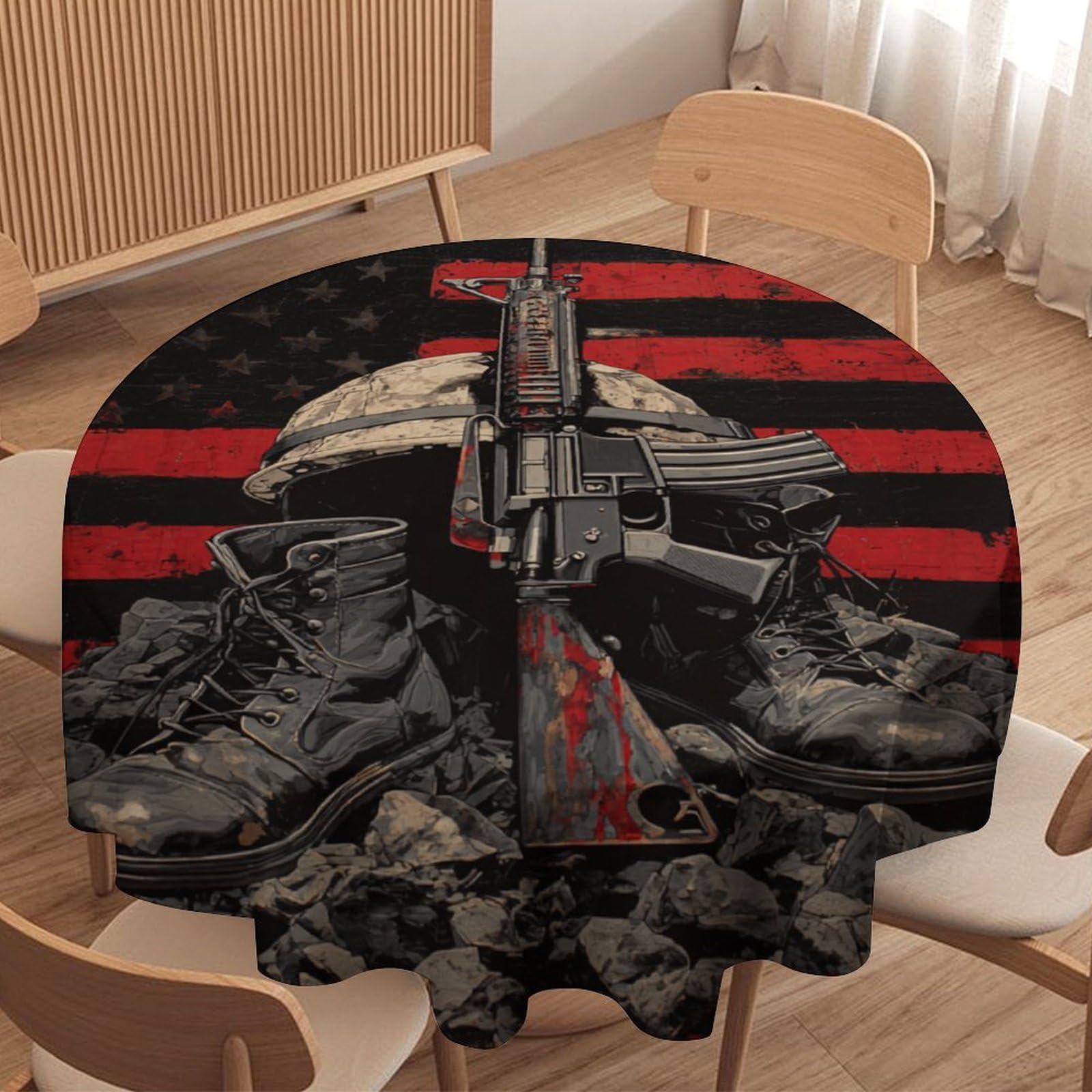 LUYYSKY Retro Realistic 4th of July Round Tablecloth Watercolor Aesthetic Patriotic American Flag Soldier Print Washable Decor for Table Cover for Kitchen-91.4" Wx91.4 L cm