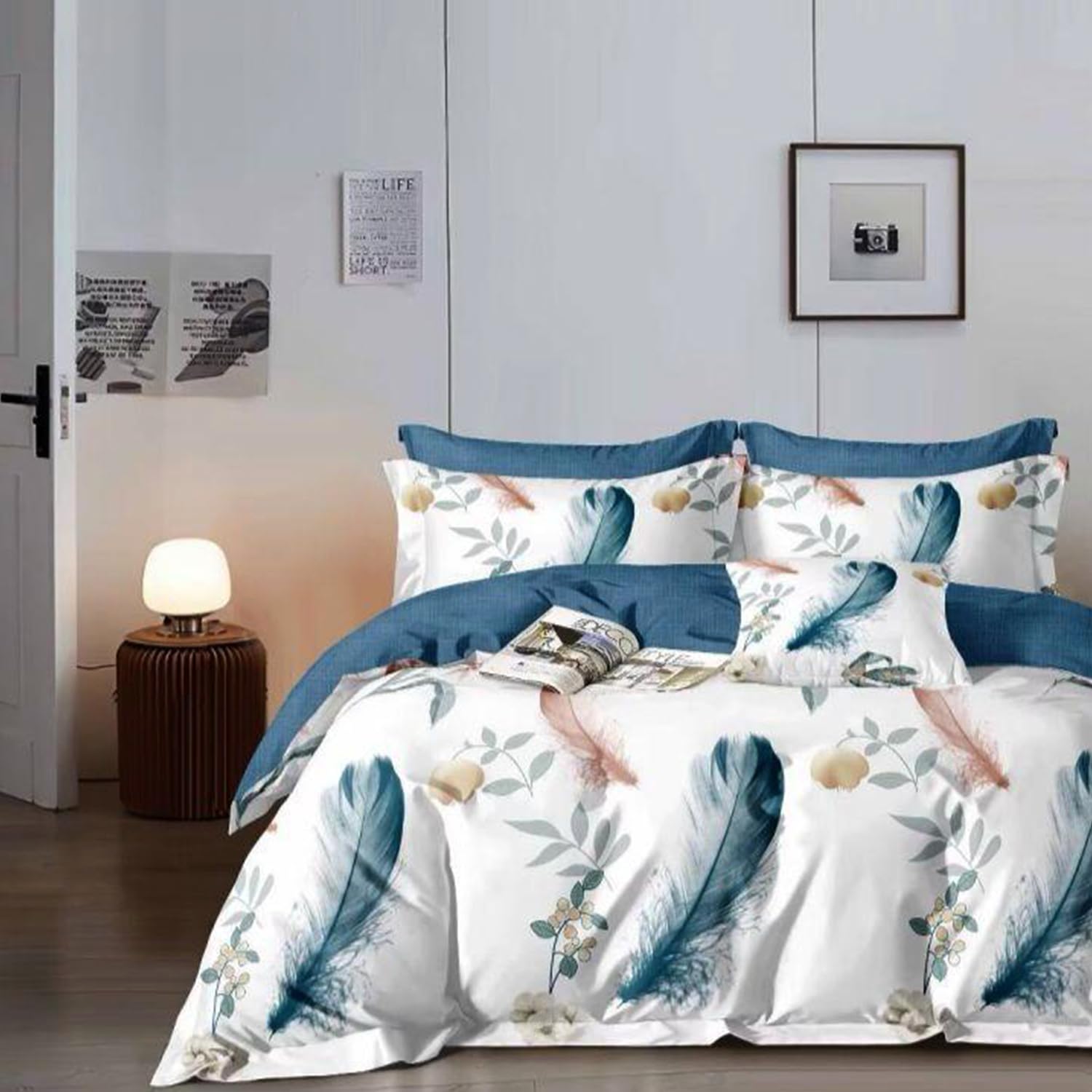 MOONCEE 4 PCs Single Bed Set, Single Fitted Sheet Duvet Cover Set 160x220 With 2 Pillowcase, High Cotton Microfiber Blend Quality Single Bedding Set With Duvet Cover For Single Bed (4FS4)