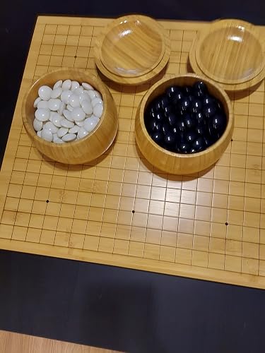 Plateau De Jeu De Go En Bambou – Recto-Verso 19x19 Et 13x13, Pierres Convexes Mélamine, Bols Inclus, Set Complet