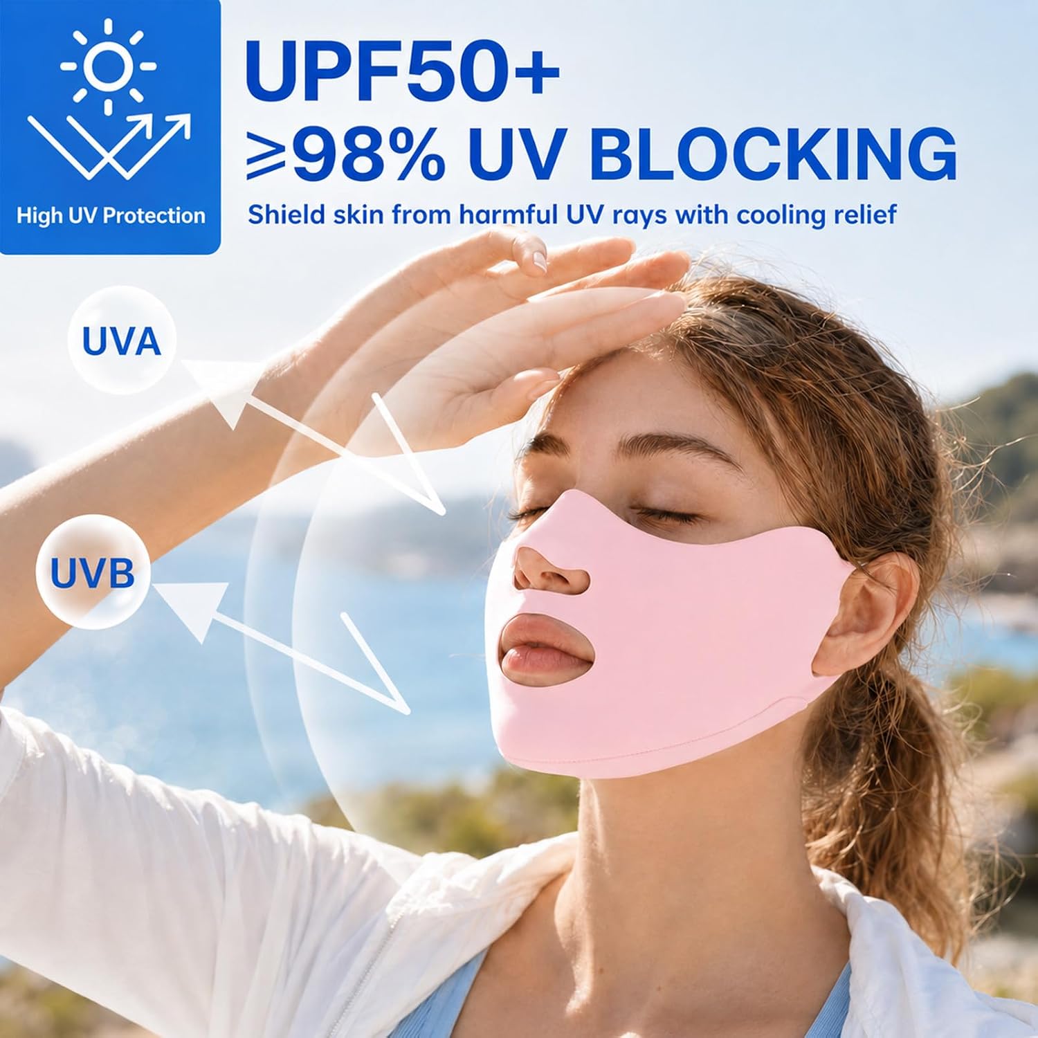 KUKASEN UPF 50+ UV Face Mask for Women, Open Nose Mouth Ice Silk Sun Protection Face Cover for Golf Driving Running