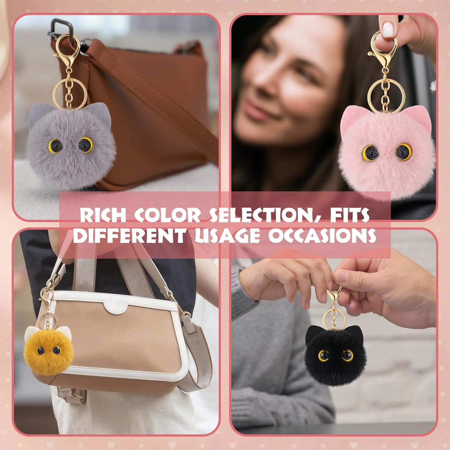 Nosiny 10 Pcs Cat Keychain Gifts for Cat Lovers Cute Cat Plush Backpack Charms Cute Cat Pom Pom Keychain Accessories for Handbags Backpacks and Wallets New Year Valentine's Day Gifts for Women - Image 5