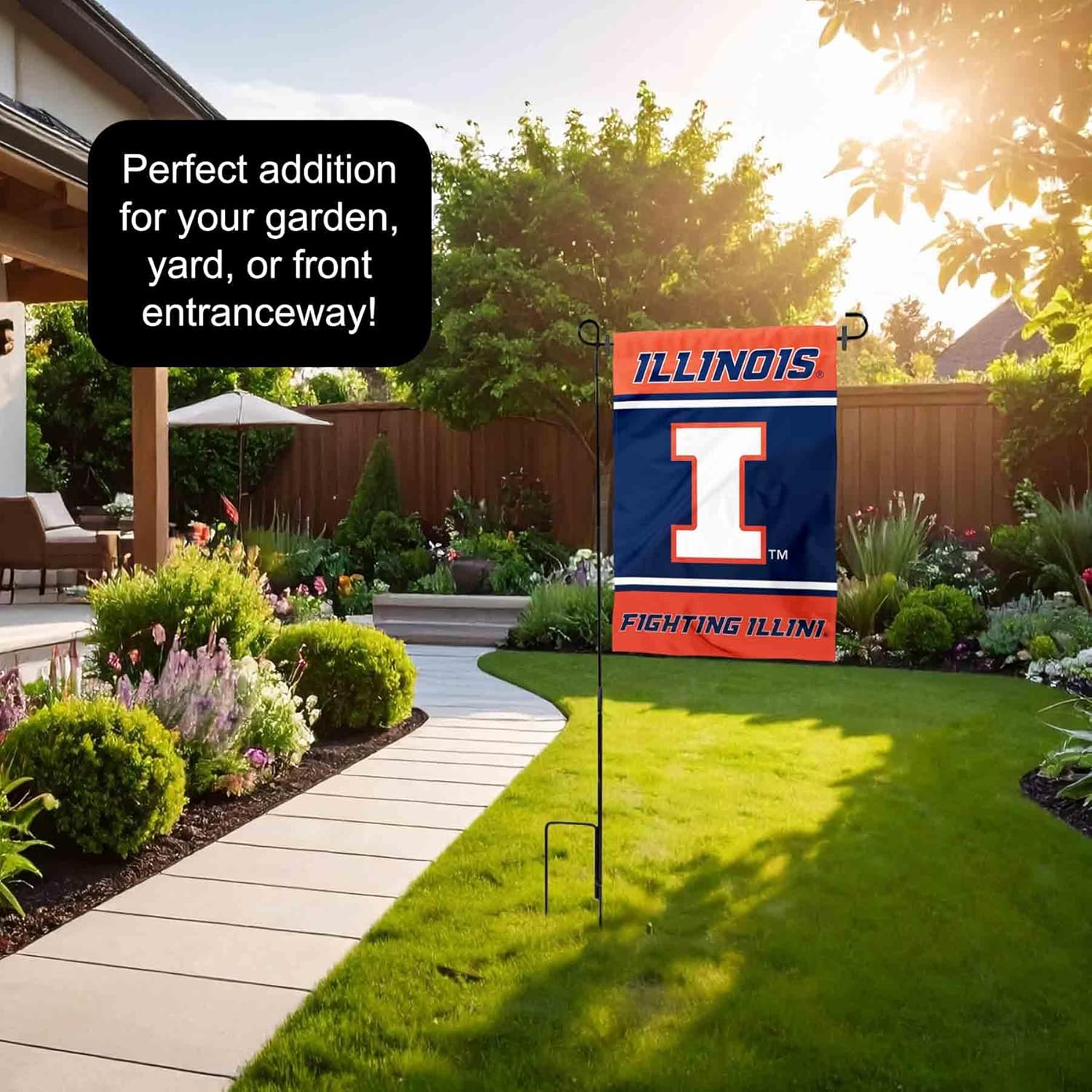 Illinois Fighting Illini Garden Flag with Stand Holder