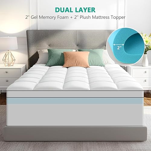 Vista 6 de Dual Layer 4 Inch Memory Foam Mattress Topper Twin Size - 2 Inch Cooling Gel Memory Foam Plus 2 Inch Pillow Top Thick Mattress Pad
